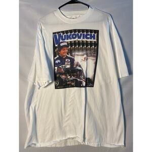 Hanes Vukovich White Racing Graphic Print Shirt Men's Size 2XL Crewneck